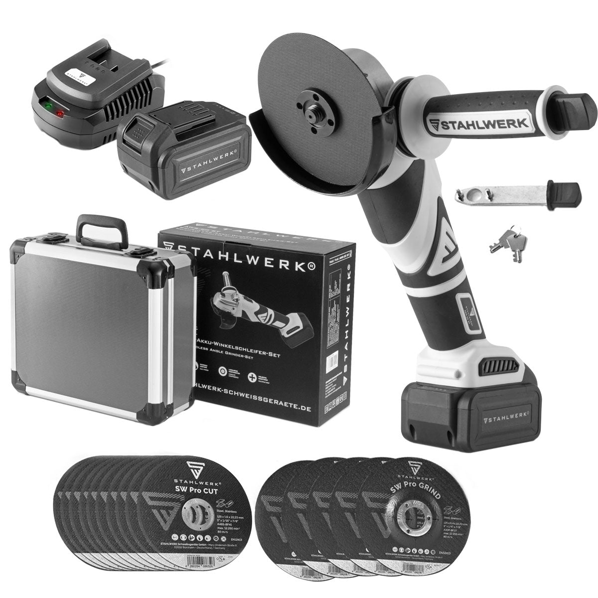 STAHLWERK Brushless Akku Winkelschleifer AWS-20 ST 20V/4Ah, 0 - 7500 min-1