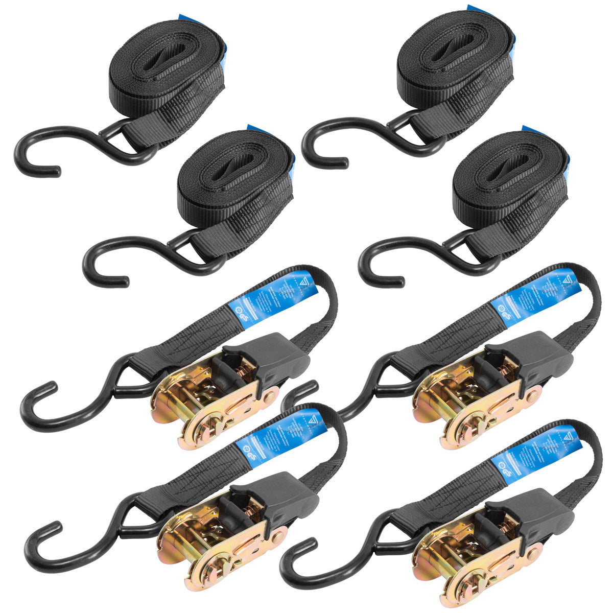 STAHLWERK Spanngurte ZG-800 ST mit Ratsche + Haken 400 kg Zuglast 4er Set