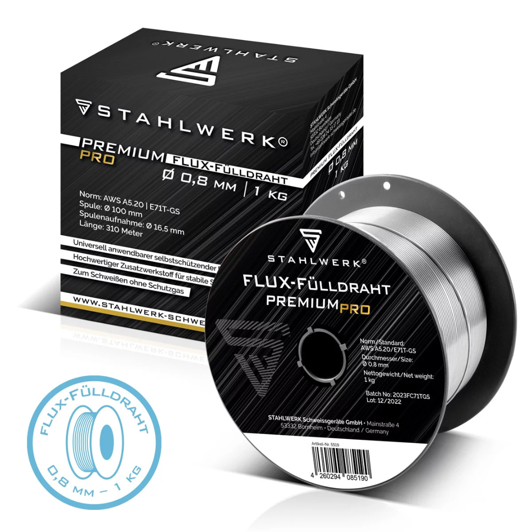 STAHLWERK MIG MAG Premium Schweißdraht - Fülldraht E71T-GS Ø 0,8 mm S100/ D100 Drahtrolle mit 1 kg / Flux-Fülldraht