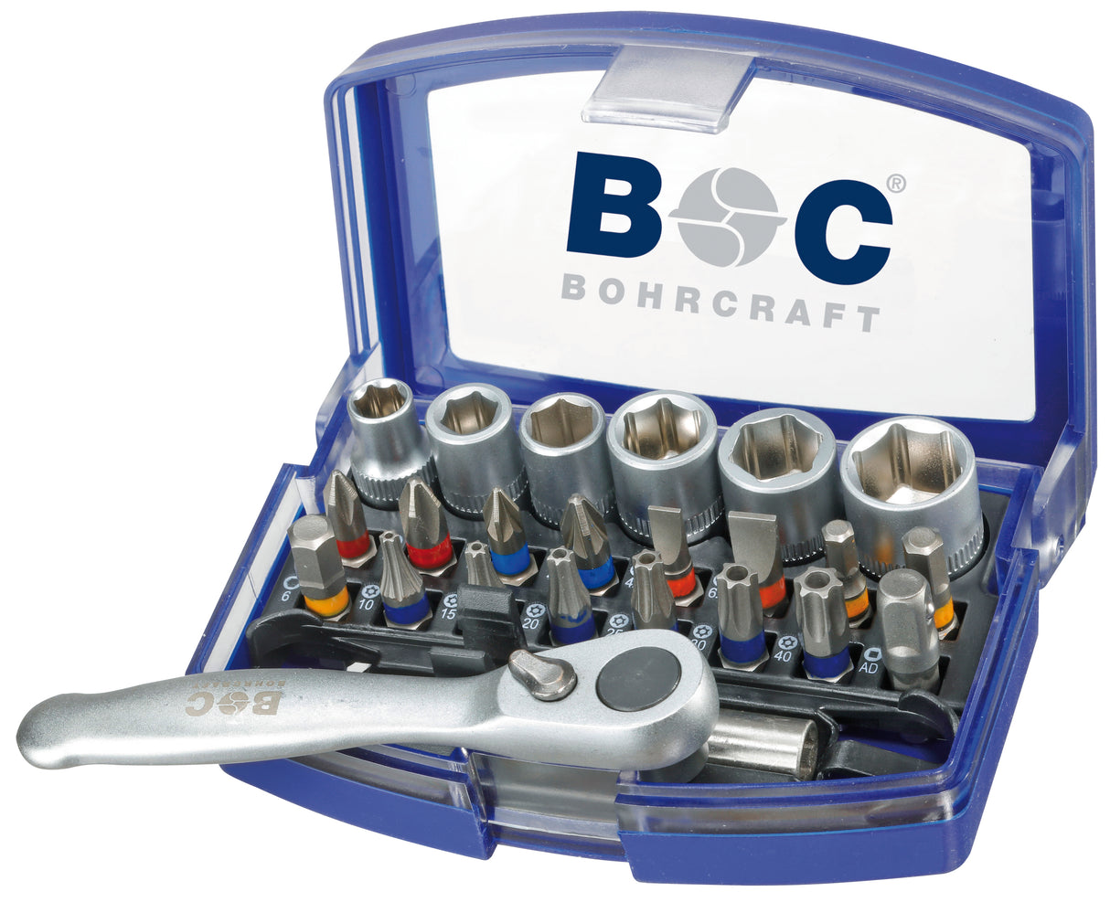 Bohrcraft - Knarre mit Bits 1/4" Schaft in Kunststoff-Box PB 24